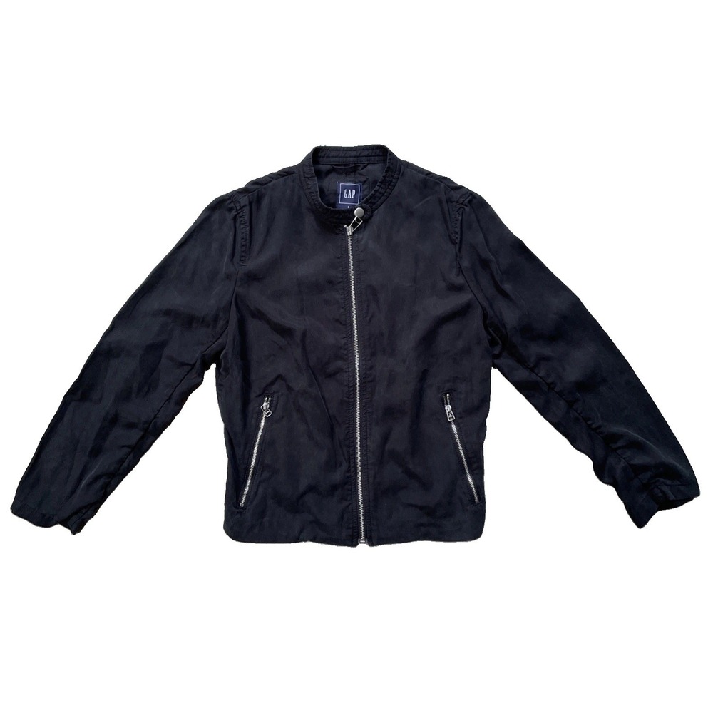 Gap Women's Tencel Moto Jacket Black Small Zip Front Motorcycle Collar
